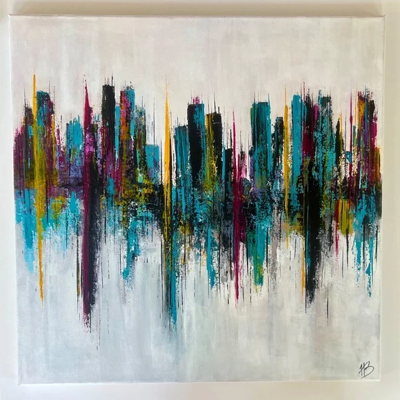 City Lines - Abstract Acrylic Texture Painting20x20 CanvasColorful Art